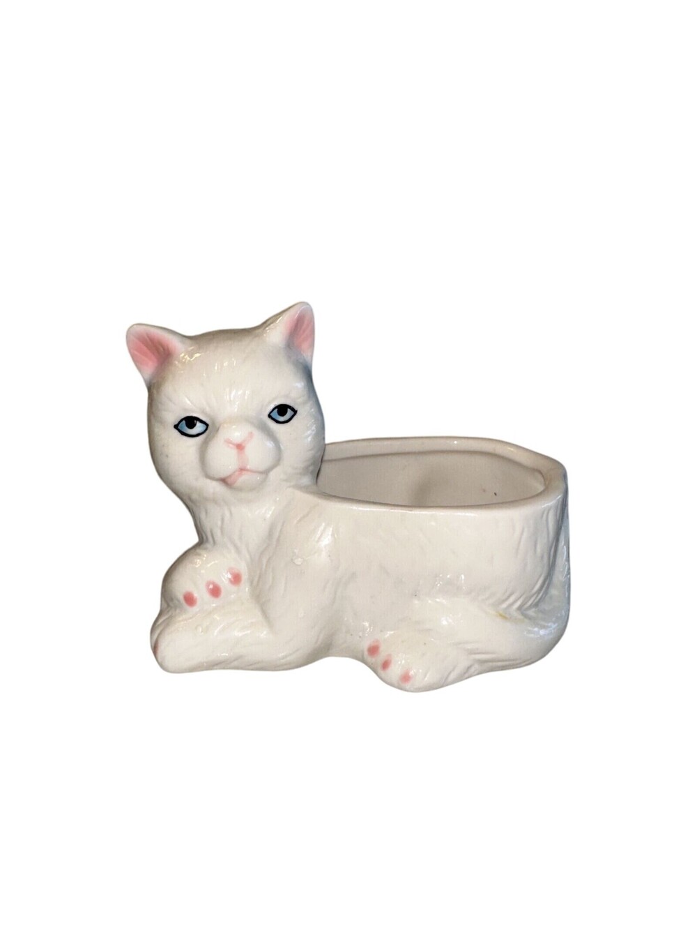 VINTAGE White Kitty Cat Kitten Ceramic Planter 4x5" Succulent Vase